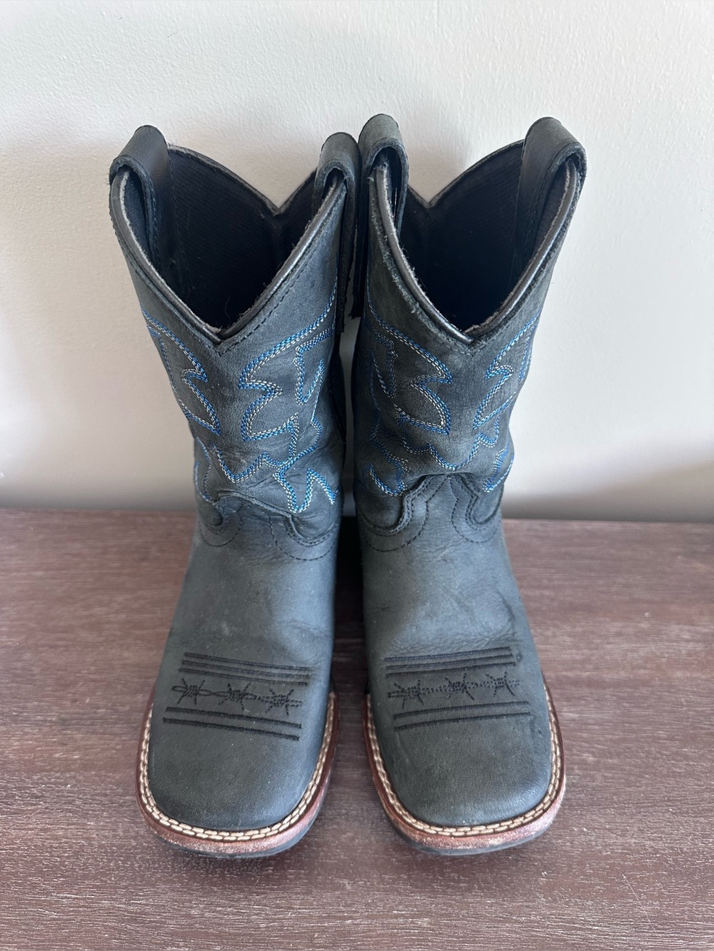 Boys Roper Black Western Cowboy Boots with Blue Stitching size 11